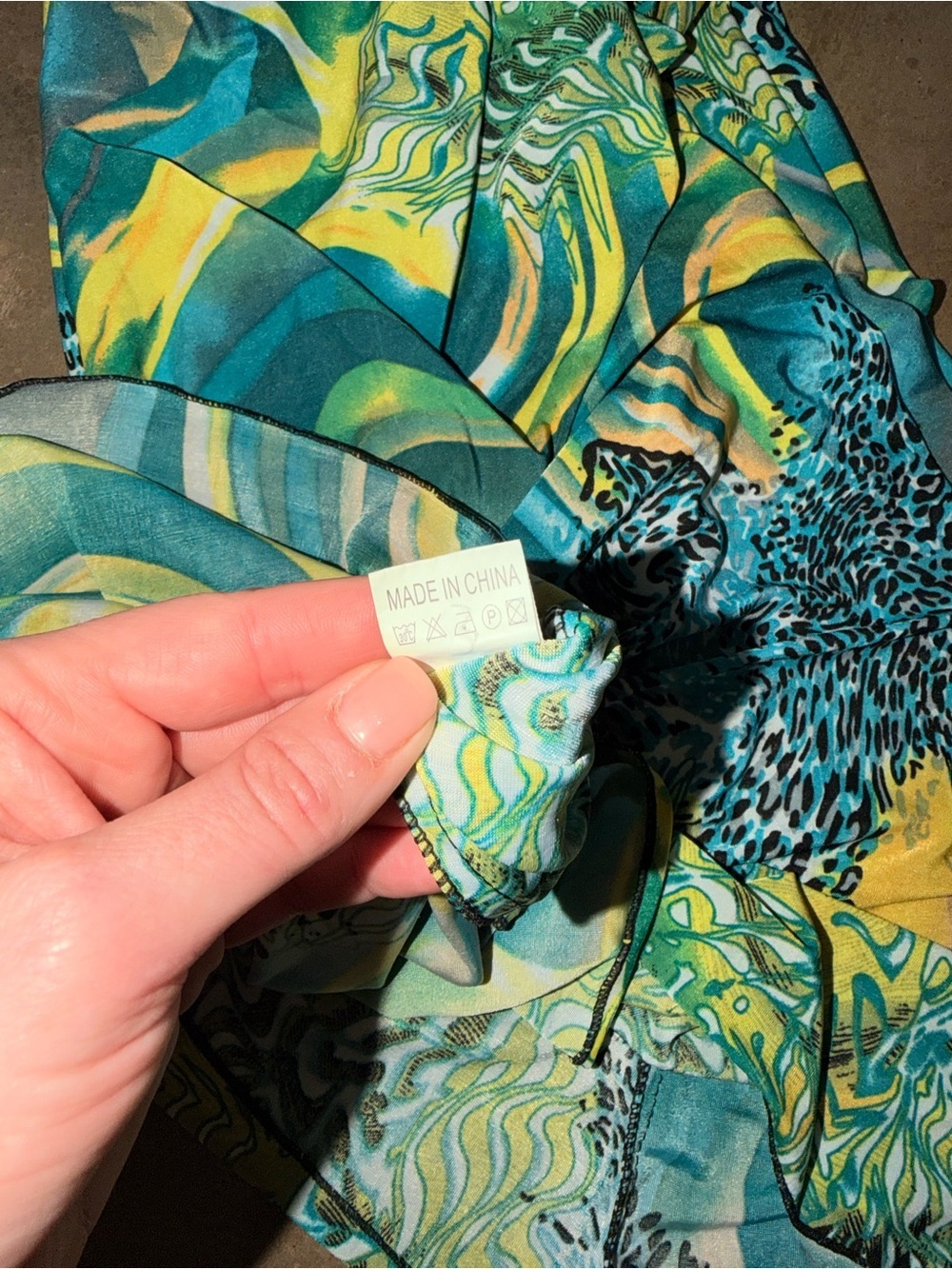 Silk Blend Strapless Tropical Midi Dress Teal Yellow Size M - Picture 8 of 8